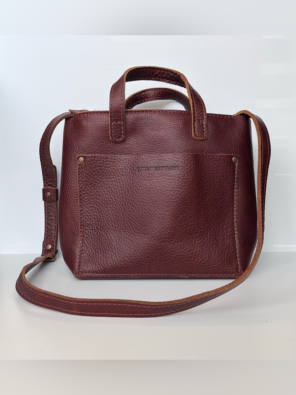 NWOT Portland Leather Goods Mini Zip-Top Crossbody Tote Pebbled Nutmeg Brand New